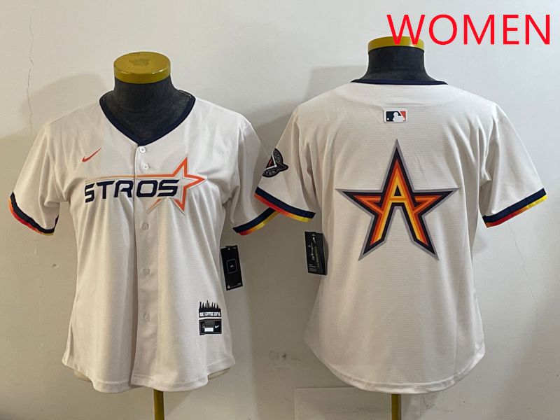 Women Houston Astros Blank Cream Three generations Joint Name 2025 Nike MLB Jersey style 4105
